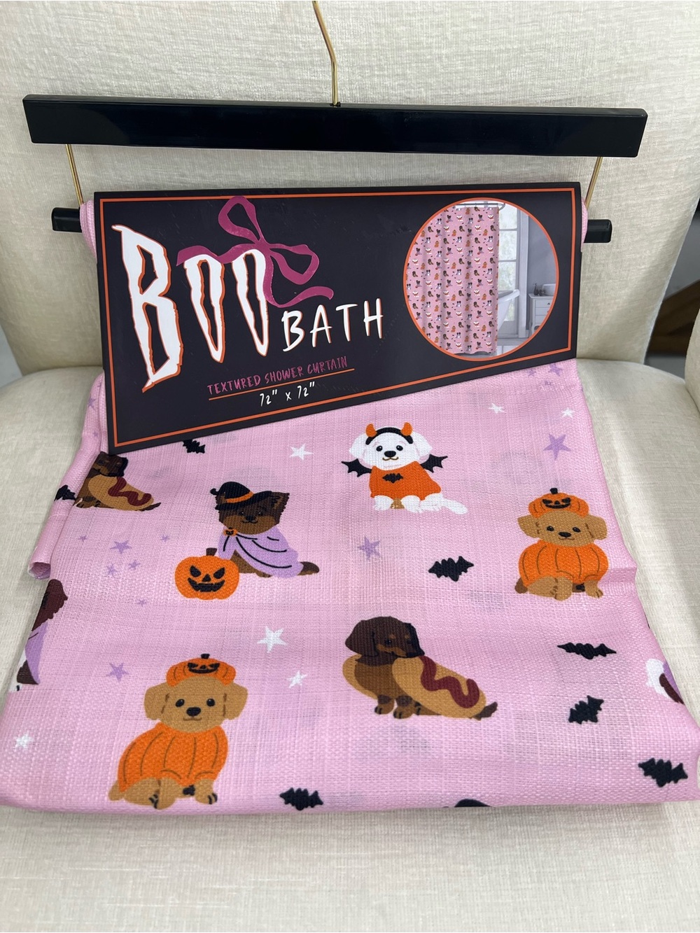Pink Halloween Dachshund Puppies in Costumes Fabric Shower Curtain